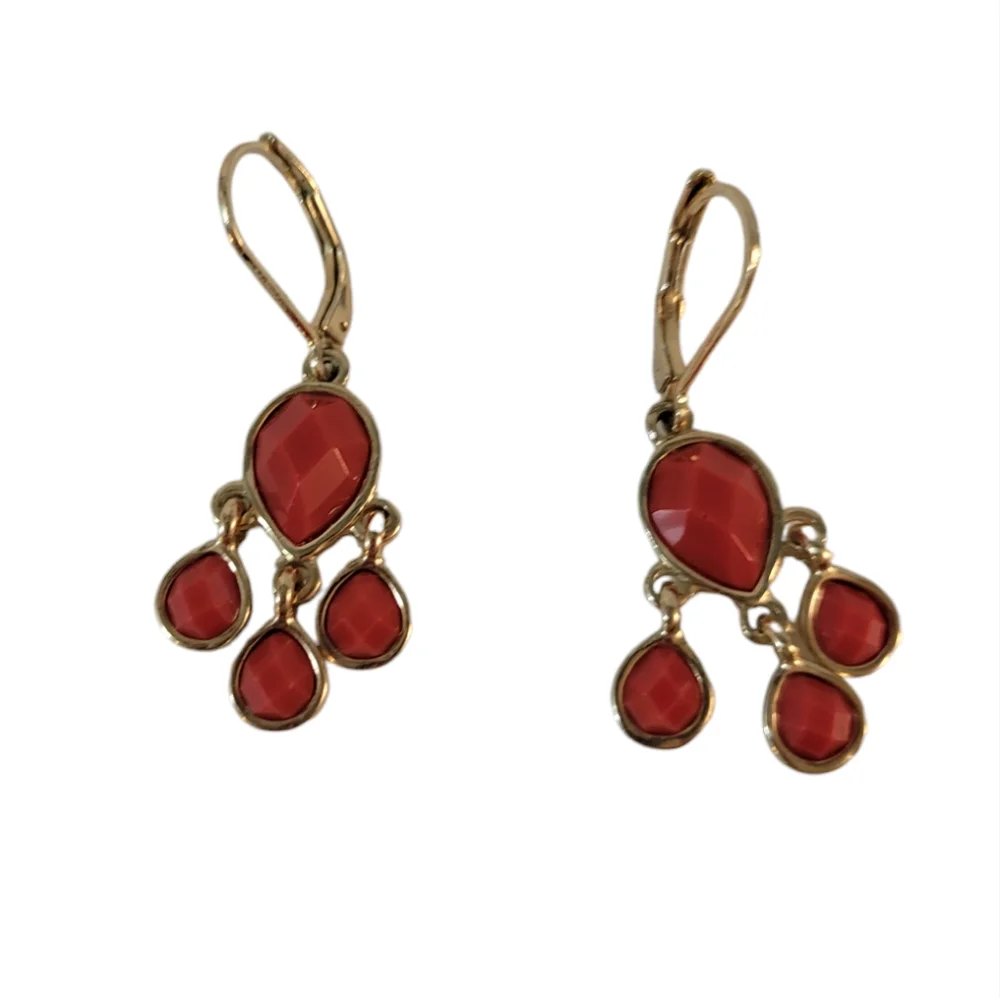 Chandelier Earrings Goldtone Orange
